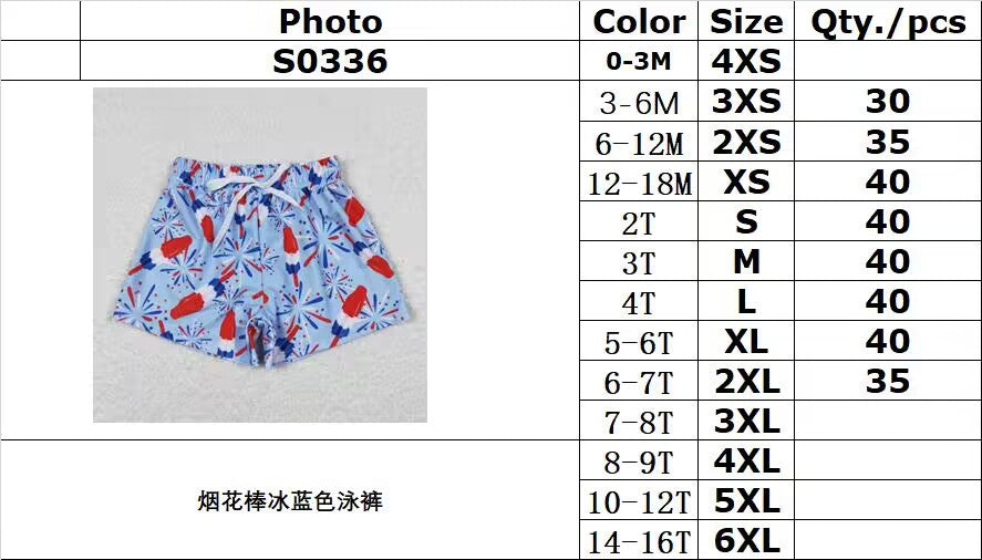 S0336 Fireworks Popsicle Blue Swimming Shorts