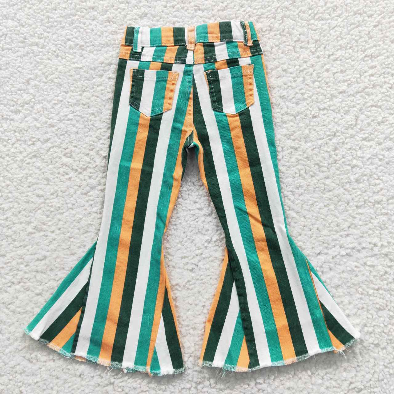 P0131 Green Orange Striped Denim Trousers