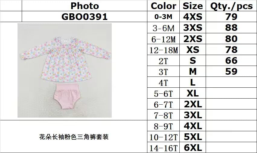 RTS no moq GBO0391 Flower long-sleeved pink briefs set