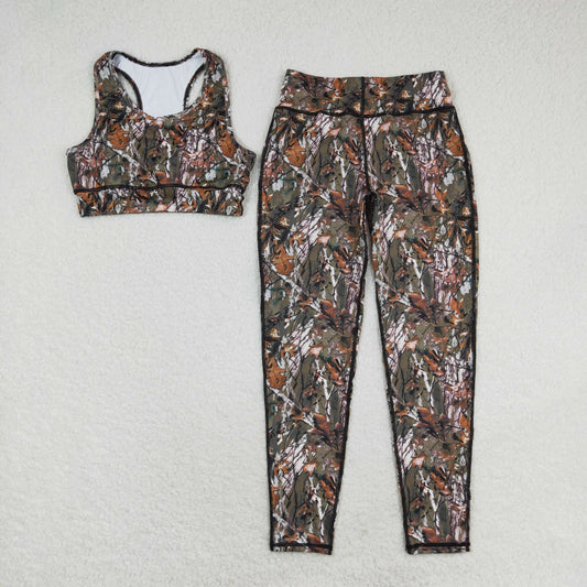 rts no moq GSPO1460 Twig Adult female branch and leaf pattern sleeveless pants yoga suit