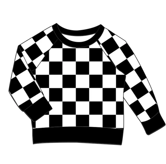 Custom moq 3 eta 7/8week moq 5 eta /4/5week Black and white plaid long-sleeved sweatshirt