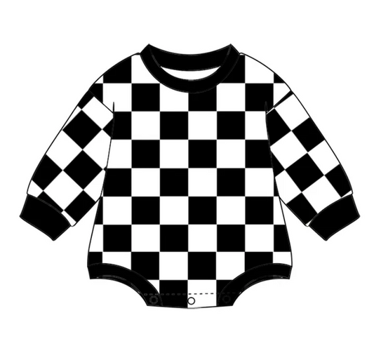 Custom moq 3 eta 7/8week moq 5 eta /4/5week  Black and white plaid long-sleeved short romper