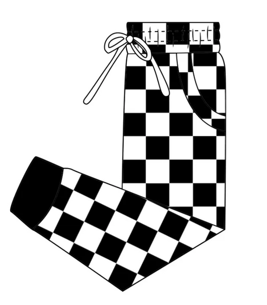 Custom moq 3 eta 7/8week moq 5 eta /4/5week Black and white check drawstring trousers