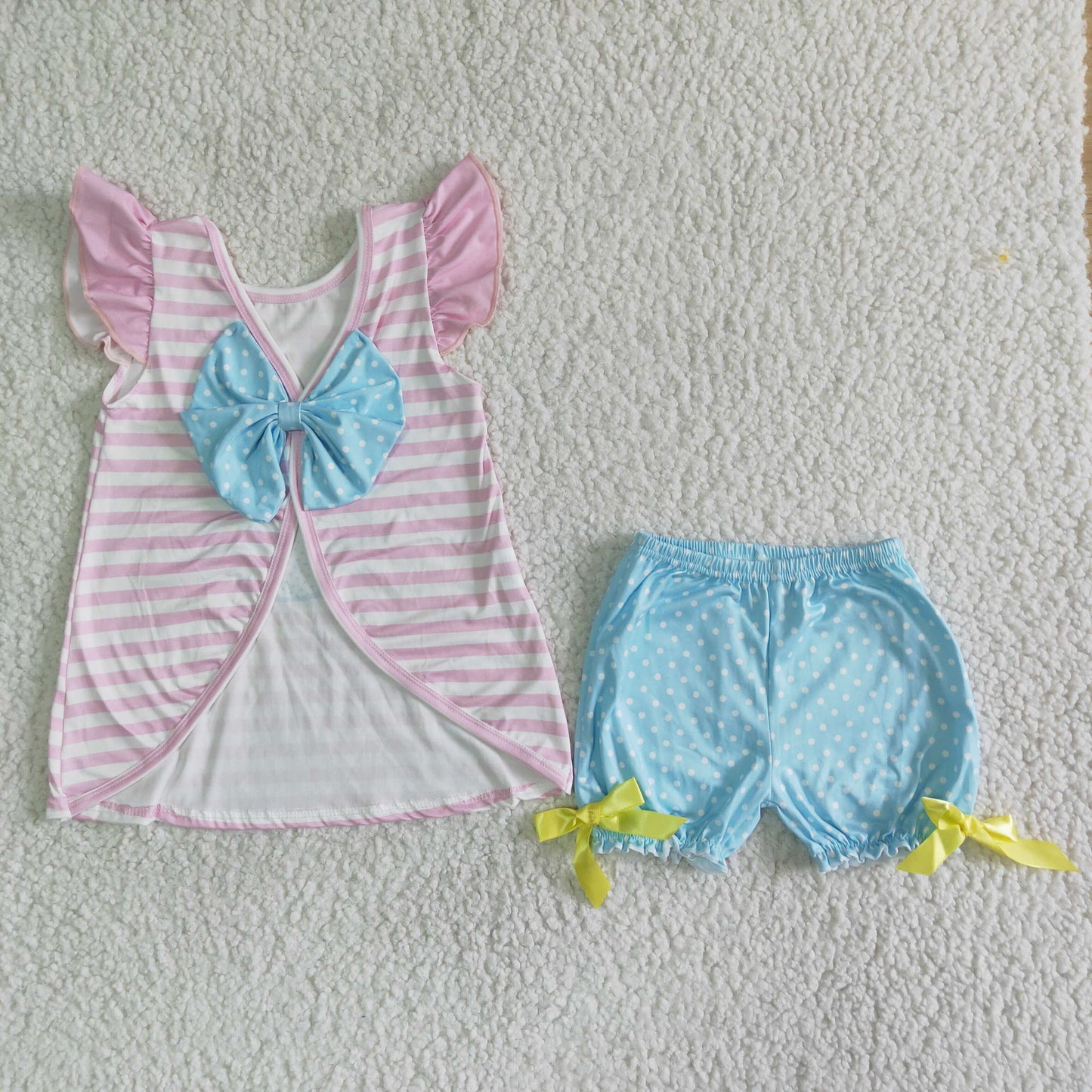 C0-28 Easter Bunny Striped Fly Sleeve Shorts Set
