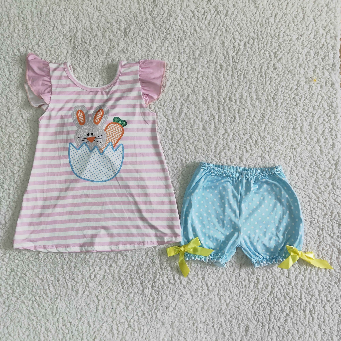 C0-28 Easter Bunny Striped Fly Sleeve Shorts Set