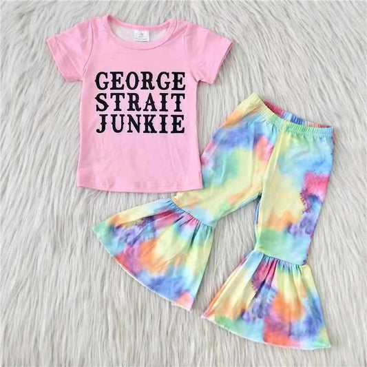 C0-4 Pink Letter Short Sleeve Color Pants