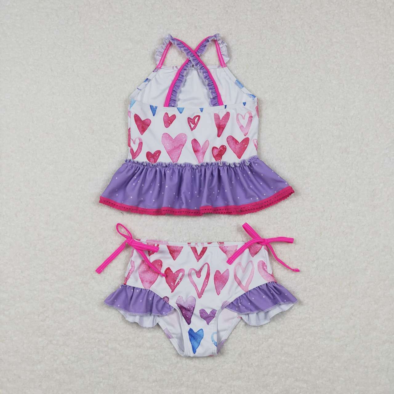 S0163 Love Purple Lace Rose Red Lace Swimsuit Set