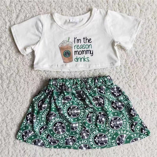 C13-18 White crop top Starbucks skirt