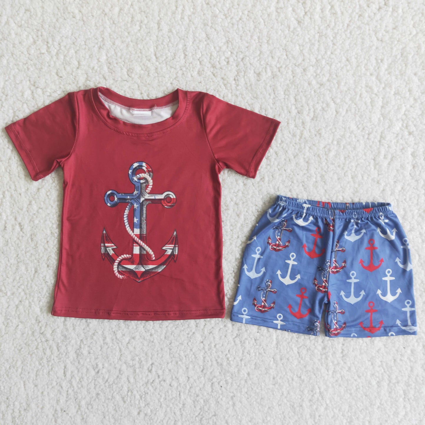 C14-39 Burgundy Anchor Summer Boys Suit