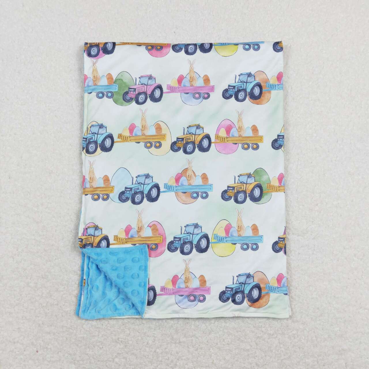 BL0117 Easter Egg Bunny Tractor Teal Baby Blanket