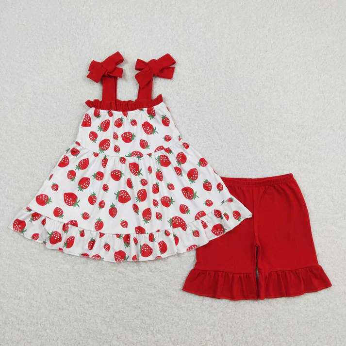 RTS Baby Girls Strawberry Sibling Sister Rompers Outfits Clothes Sets