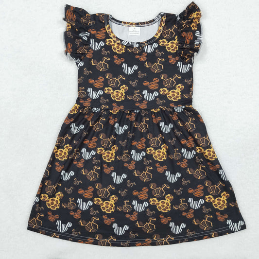 Girls summer flying sleeve dress leopard print random