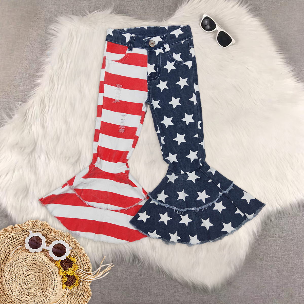 RTS NO MOQ Baby Girls Clothes Jeans: Flared & Ripped