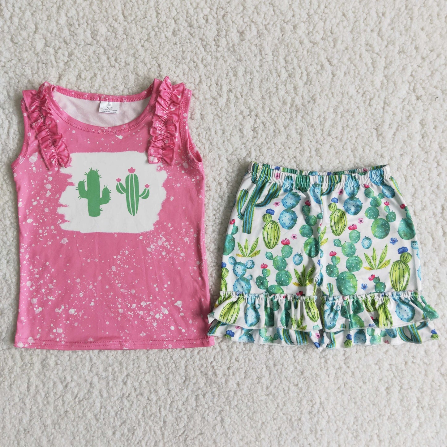 C5-4 Rose Red Sleeveless Top Cactus Shorts Set