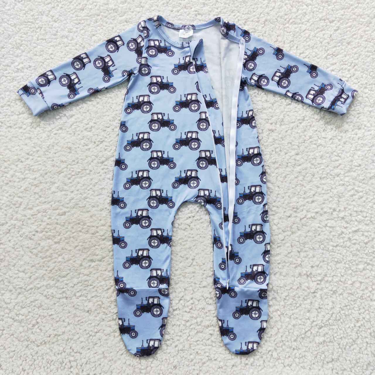 LR0537 Blue Truck Zip Long Sleeve Bodysuit