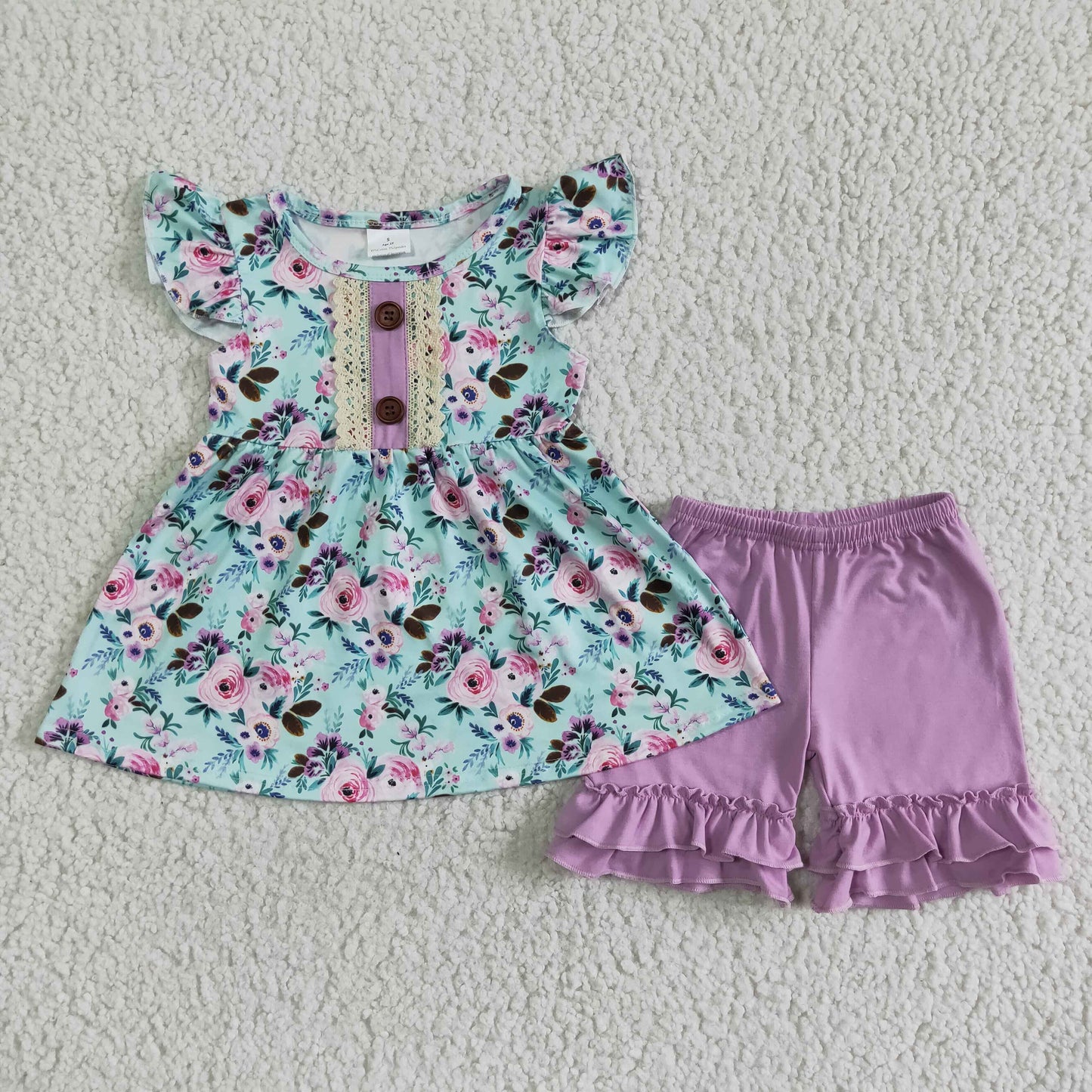 C6-22 Purple flower flying sleeve shorts