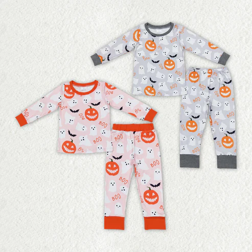 RTS NO MOQ pumkin Baby Girls Boys Halloween Ghost Pumpkin Sibling Pajamas Clothes Sets