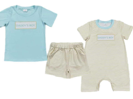 SR0890  BSSO0522 daddy's boy embroidered letters blue short sleeve yellow  daddy's boy embroidered letters yellow striped short sleeves