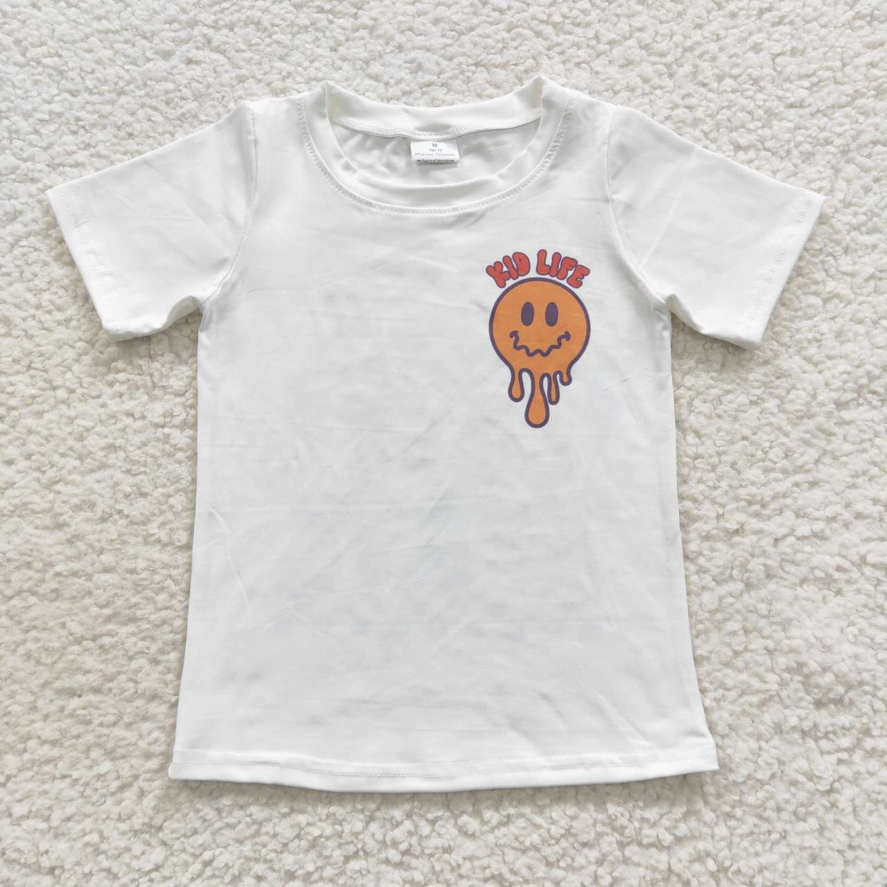 BT0269 kid life smiley letter milky white short-sleeved top