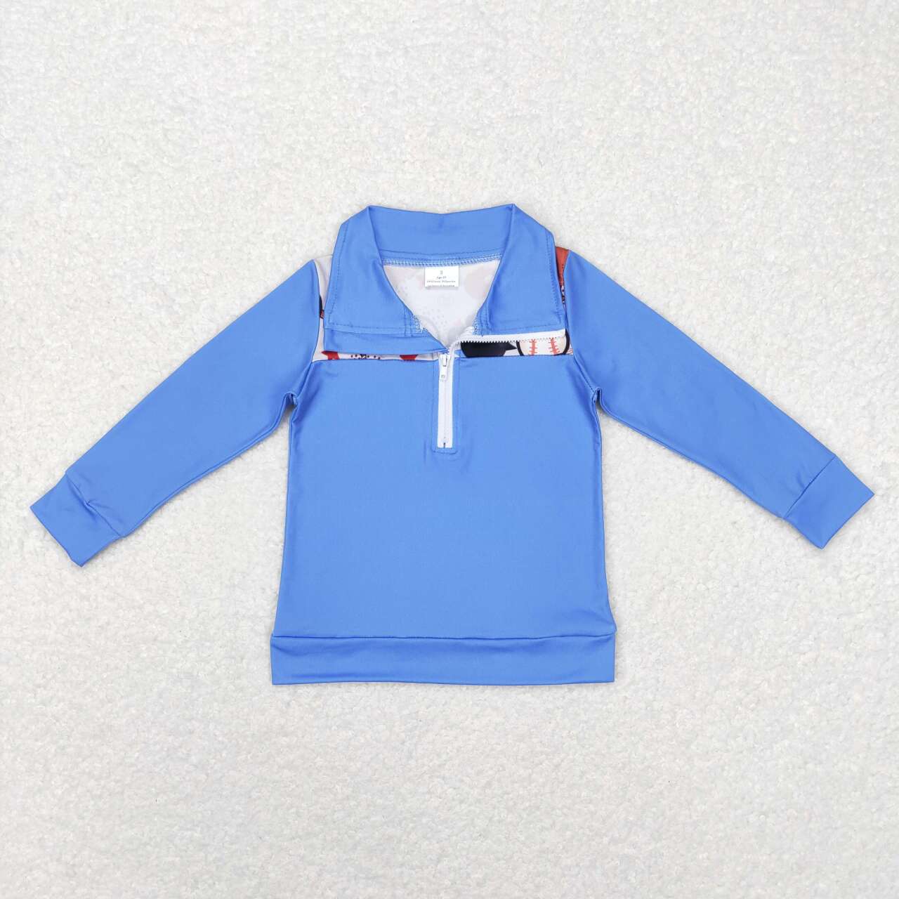 BT0466 Baseball Stars Blue Zip Long Sleeve Top