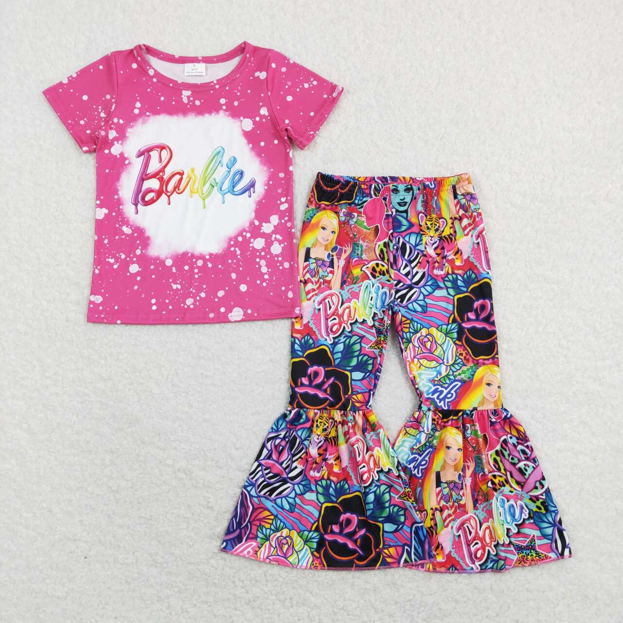 GSPO1282 barbie letter magenta short sleeve floral trousers suit