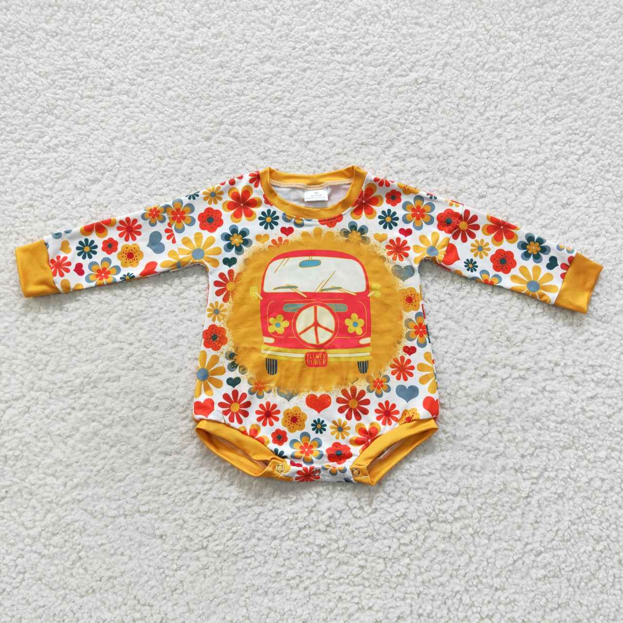 LR0399 Flower Bus Orange Long Sleeve Bodysuit