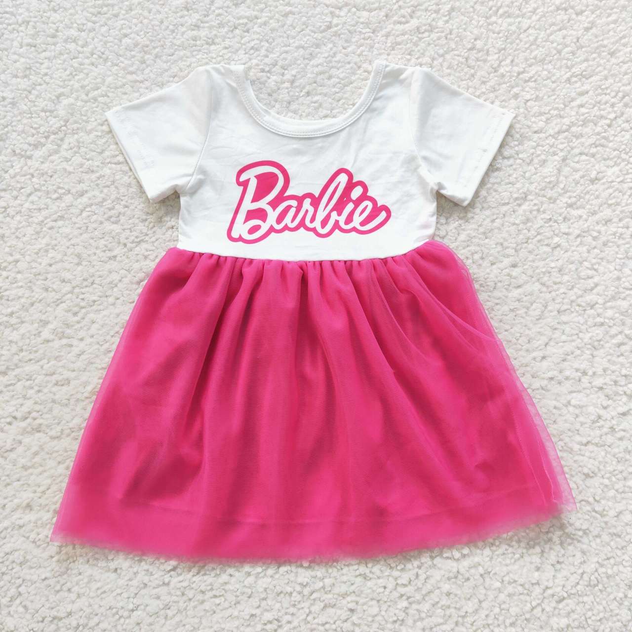 GSD0461 barbie letter tulle rose red short-sleeved dress