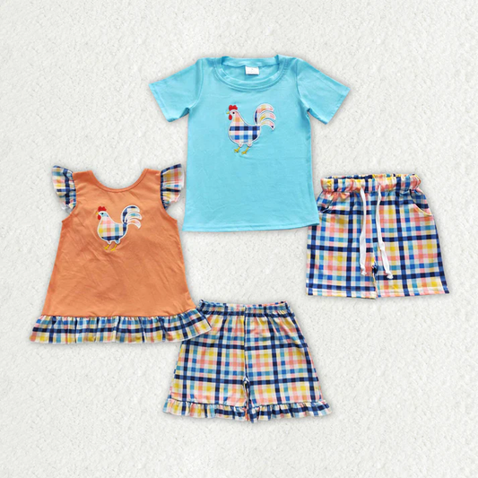 Baby Girls Boys Chicken Summer Sibling Outfits Shorts Sets