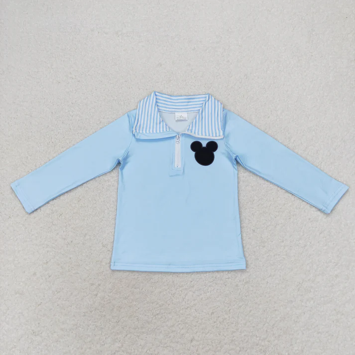 RTS NO MOQ Baby Girls Boys Sibling Cartoon Zip Long Sleeve Tee Shirts Tops