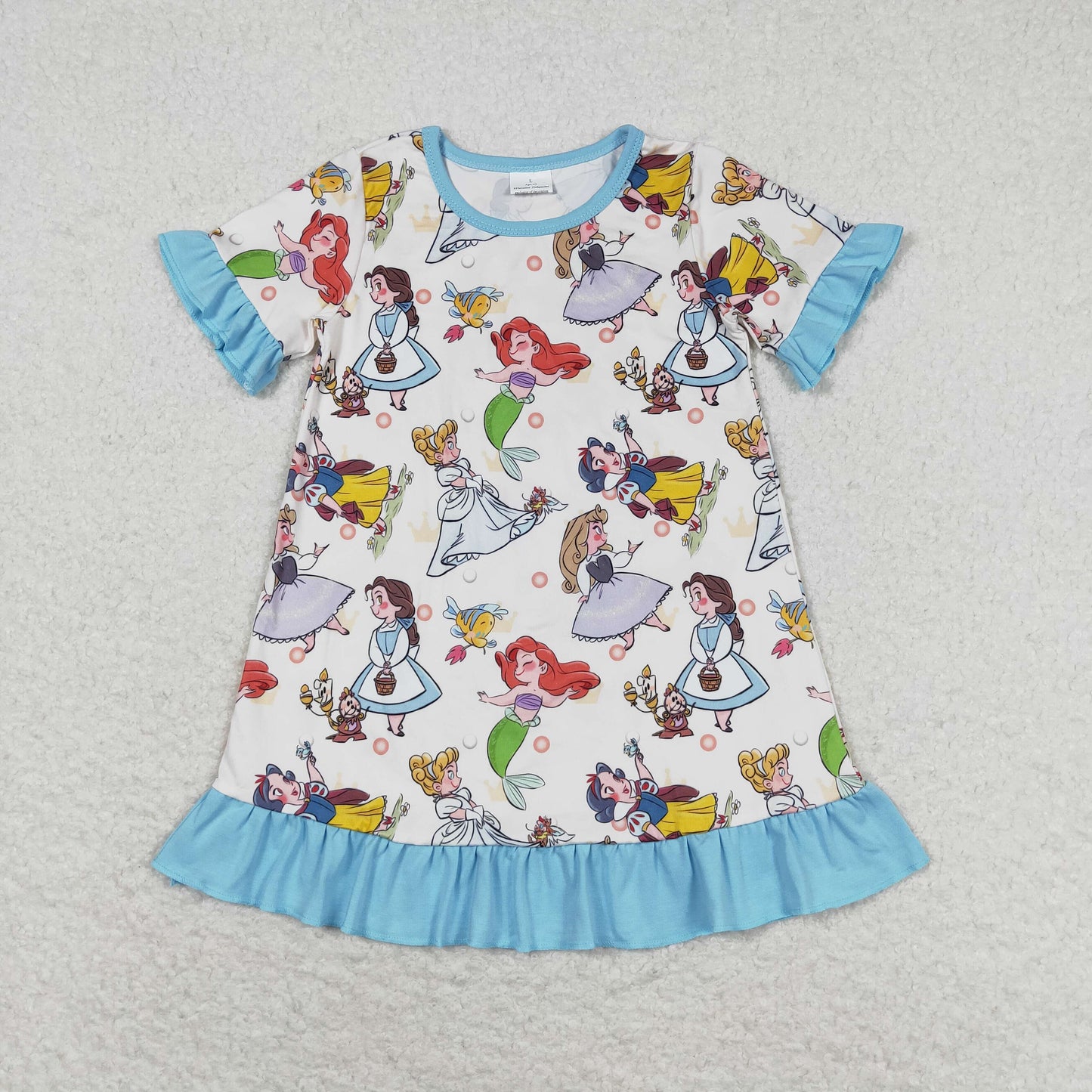 RTS no moq GSD1291 Cartoon Disney Princess Blue Lace Short Sleeve Dress