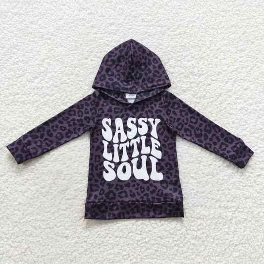 RTS NO MOQ（In Stock ) GT0233 sassy little soul leopard gray black hooded long sleeve top