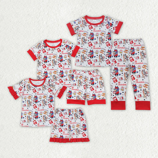 RTS NO MOQ Baby Baby Girls Boys Red Dogs Fries Chips Summer Sibling Pajamas Clothes Set