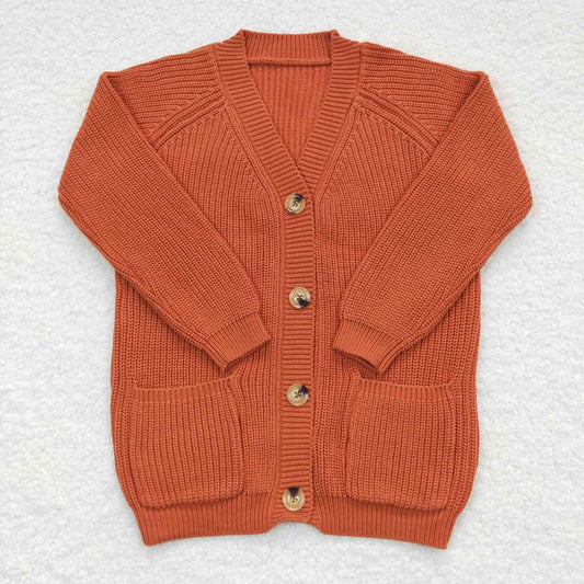 GT0242 Caramel Pocket Button Cardigan Long Sleeve Sweater