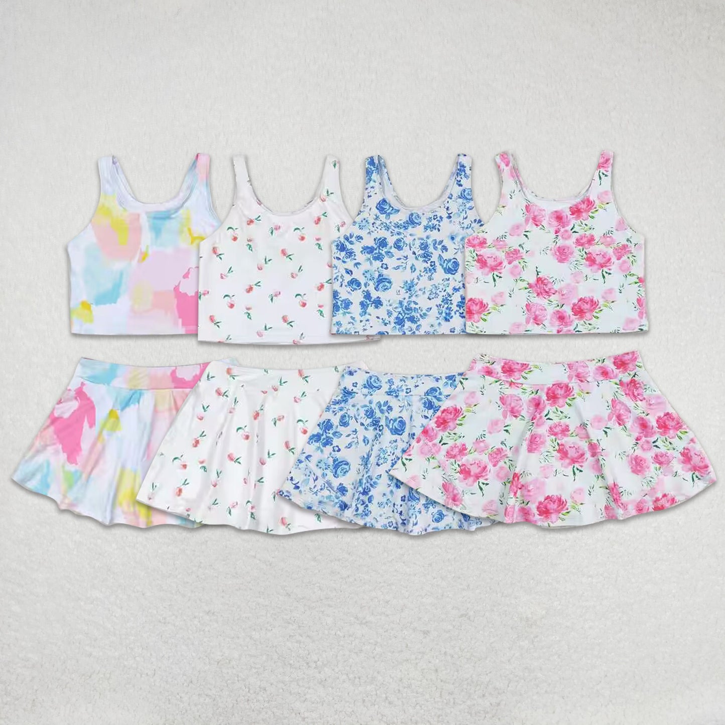 RTS NO MOQ Colorful sleeveless culottes suit Pink floral sleeveless culottes suit  Blue flower white sleeveless culottes suit