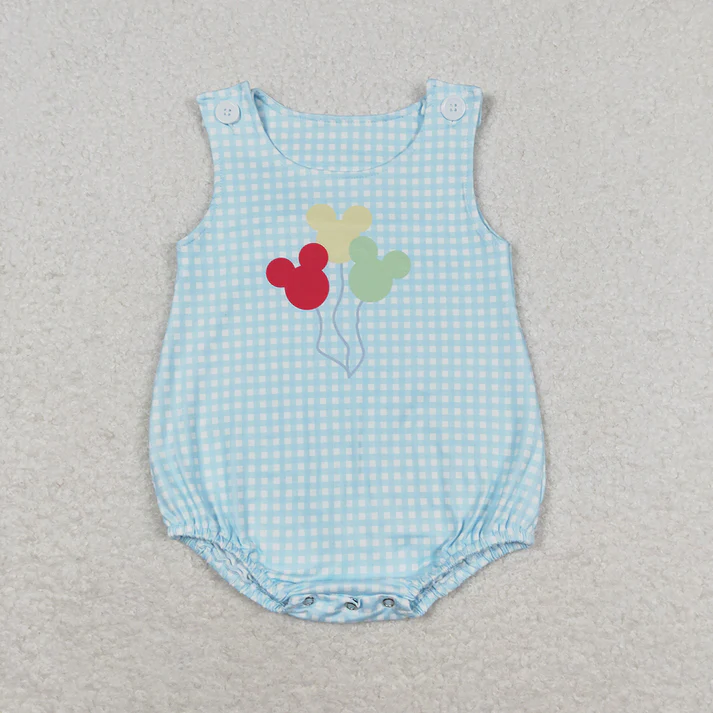 RTS NO MOQ Baby Boys Blue Mouse Balloons Sibling Brother Rompers Clothes Sets