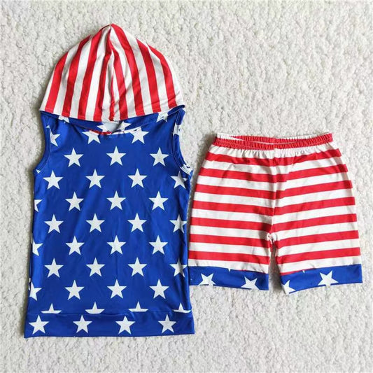 D13-30 Boys Sleeveless Hoodie Stars and Stripes Suit