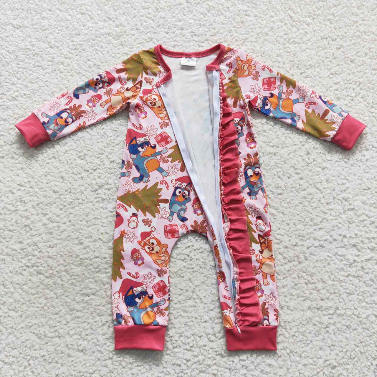 LR0512 Girls Christmas dog Red Long Sleeve Bodysuit