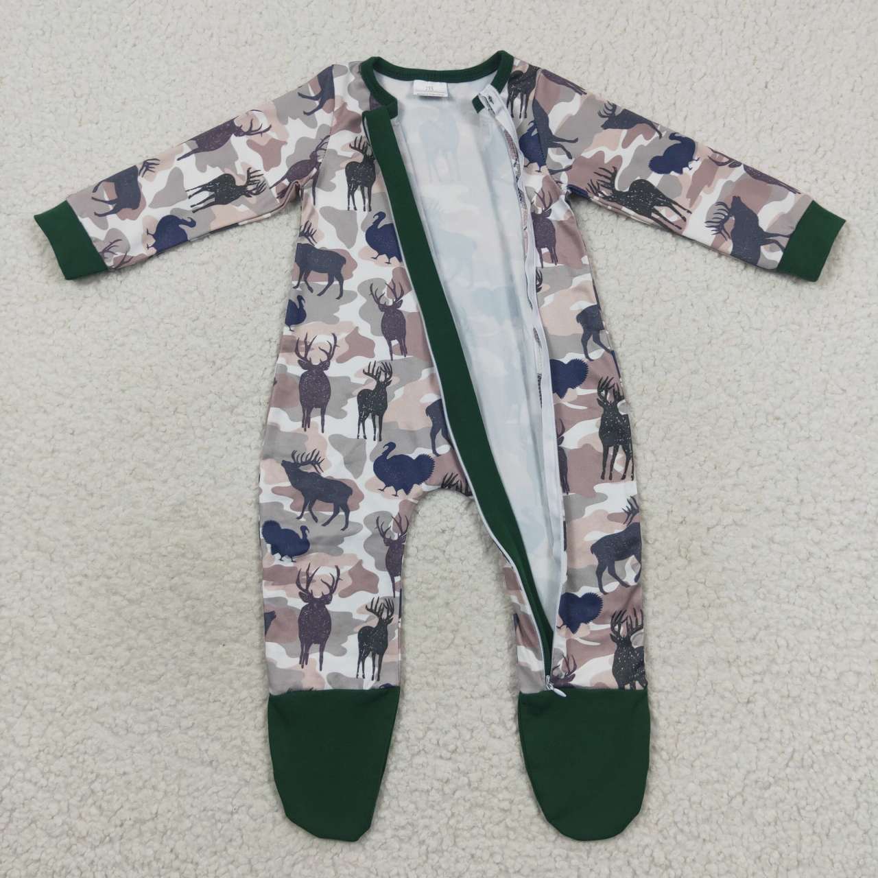 LR0519 Camouflage Fawn Green Long Sleeve Bodysuit