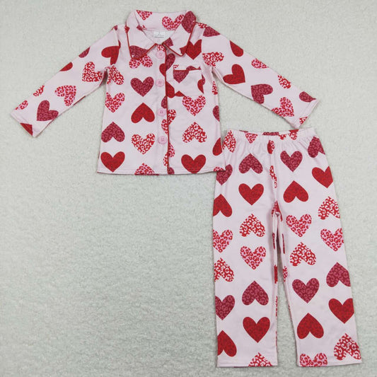 GLP1136 Leopard print heart pink plush trim long-sleeved trousers suit