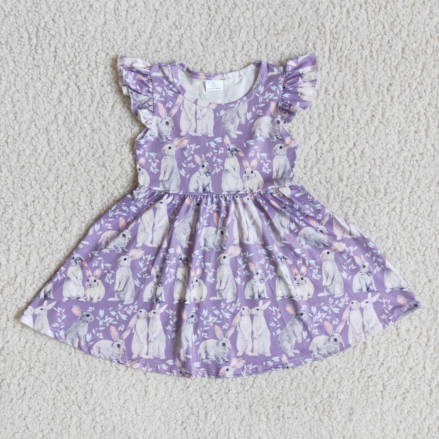 D4-18 Easter bunny purple flying sleeve dress