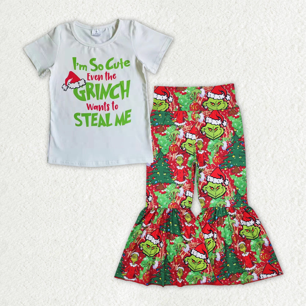 RTS NO MOQ ETA 5/7days D4-1+P0630 Grinch short-sleeved top red and green trousers sets