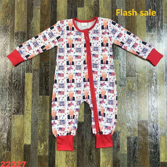 Custom moq 3 eta 6-8weeks Trump zippered boys romper long sleeve romper