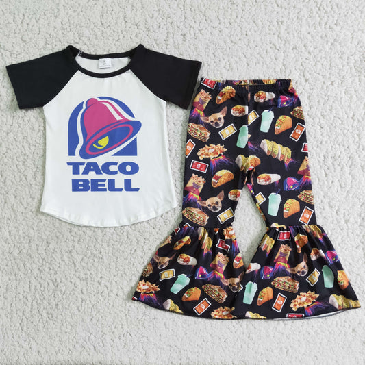 rts no moq D5-18 TACO BELL Short Sleeve Burger Flared Pants Set