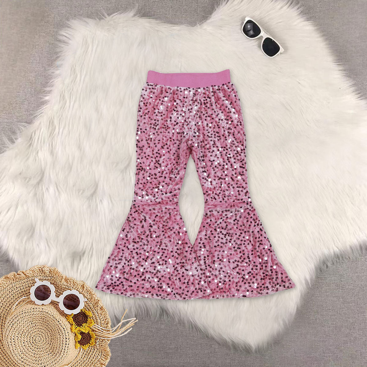 RTS NO MOQ Sibling baby girl clothes yoga bow floral long sleeved top pink sequined pants sets and yoga top and pants