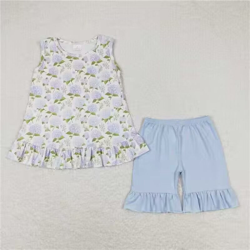 RTS NO MOQ Blue flower romper skirt set matching clothes