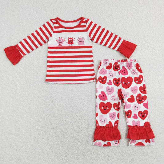 GLP1122 Cartoon red and white striped long-sleeved white trousers suit with heart and smiley face