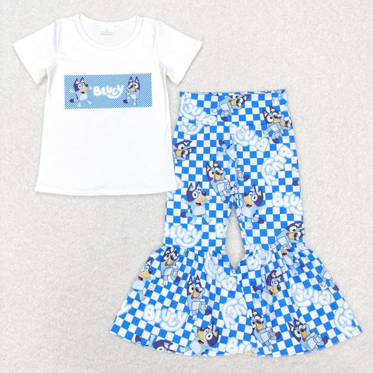 GSPO1174 bluey blue and white plaid short-sleeved trousers suit