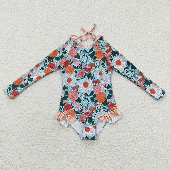 RTSBaby Girls Summer Long Sleeve Flowers One Pieces Swimsuits