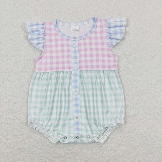 RTS SR1201Pastel Green Plaid Fly Sleeve Vest Bodysuit