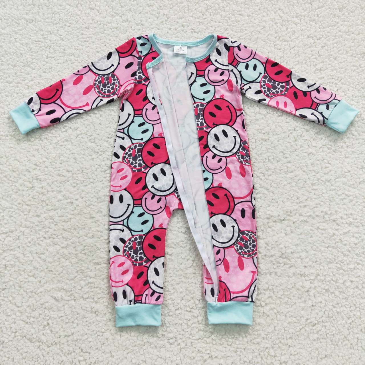 LR0302 Smiling Pink Zipper Long Sleeve Bodysuit